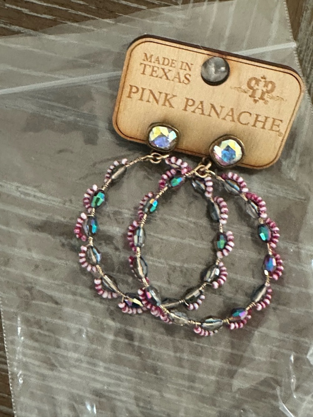 Pink Panache Pink and Iridescent Beaded Hoop Earrings